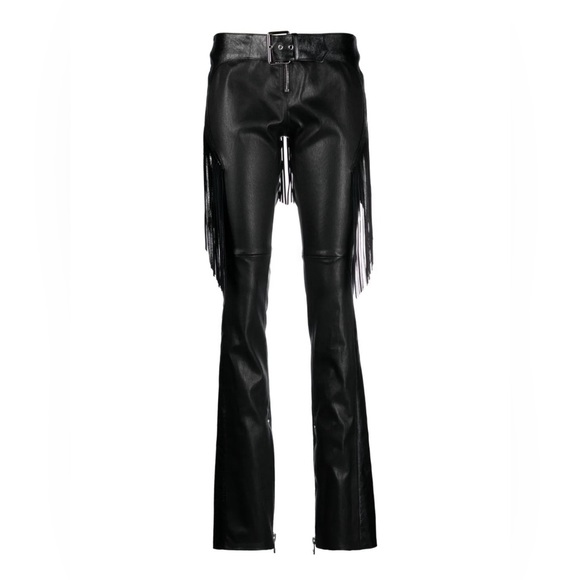 NWOT Versace black fringe leather boot cut pants - Picture 10 of 15
